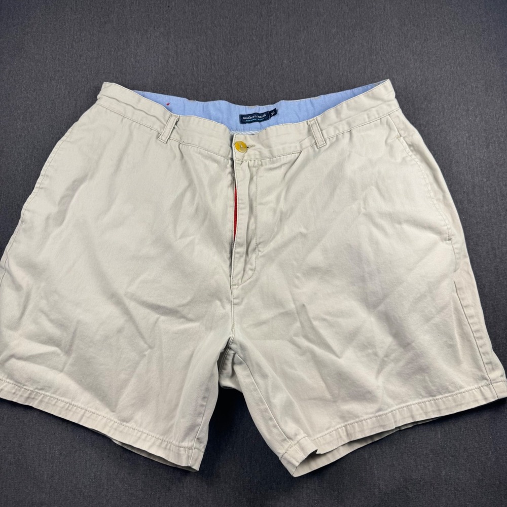 Southern Marsh Mens Khaki Chino Shorts Tan Cotton Twill Size 36 Flat Front 7in - Picture 7 of 10